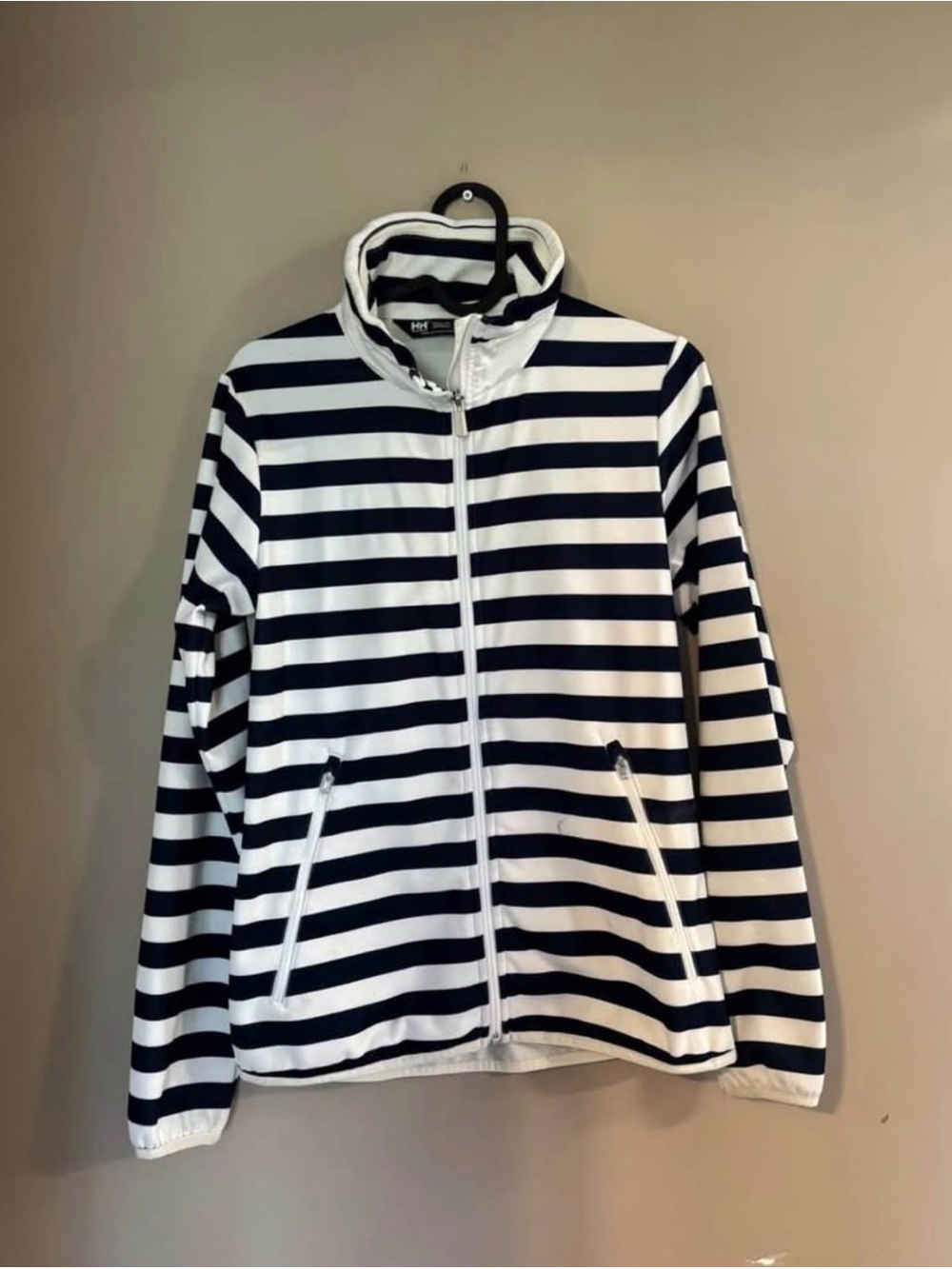 Helly Hansen Navy and White Striped Full-Zip Bomber Jacket